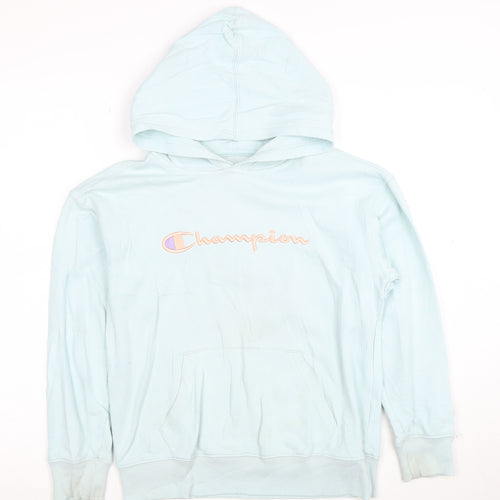 Champion Girls Blue Pullover Hoodie L Embroidered Logo Fleece