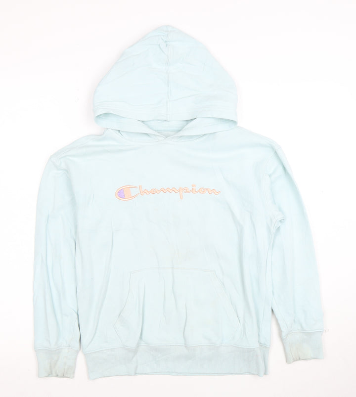 Champion Girls Blue Pullover Hoodie L Embroidered Logo Fleece
