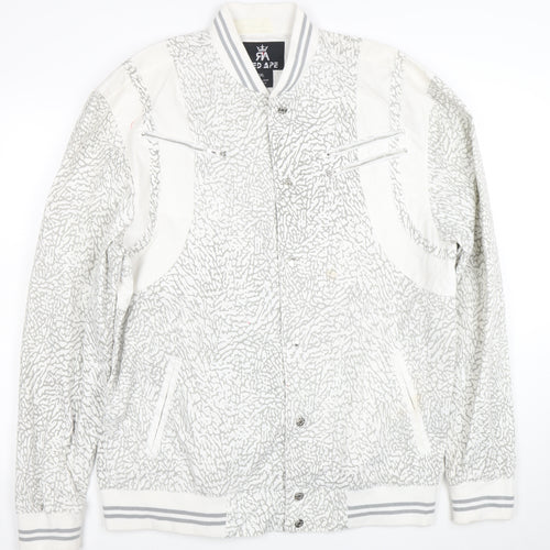 Red Ape Mens White 2XL Varsity Jacket Cotton Blend Casual