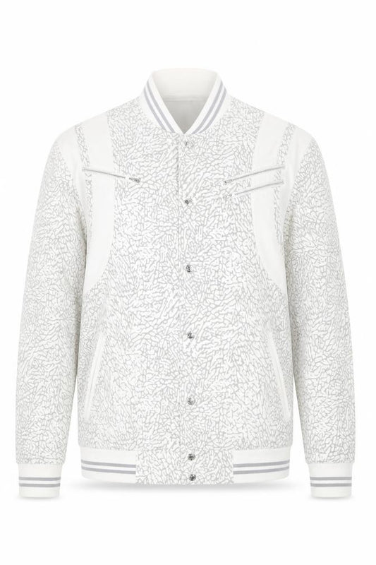 Front view of Red Ape men’s white 2xl varsity jacket cotton blend casual