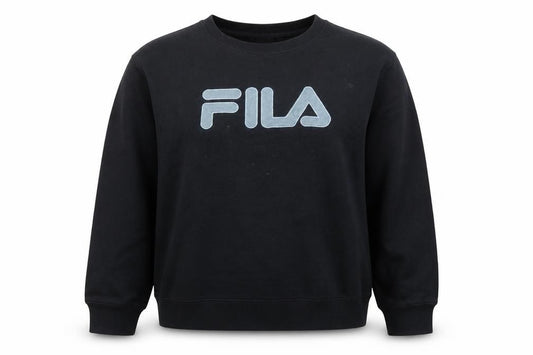 Front view of Fila women’s black medium pullover sweatshirt cotton blend crew neck