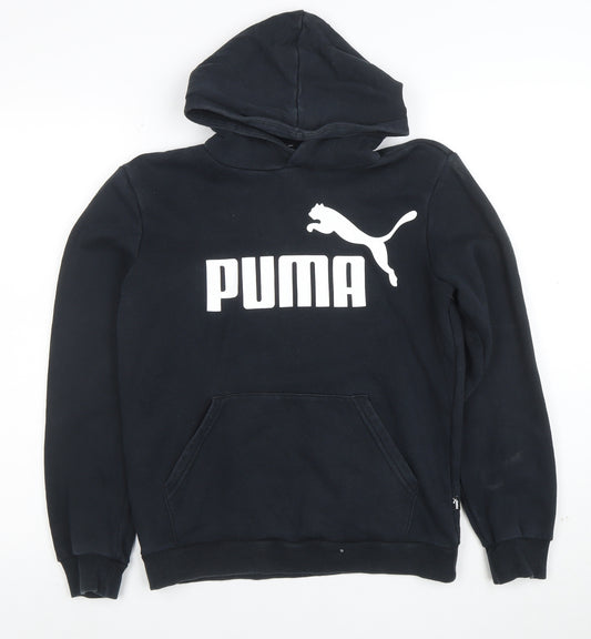 Puma Boys Black Pullover Hoodie XL 16 Cotton Blend Logo Print