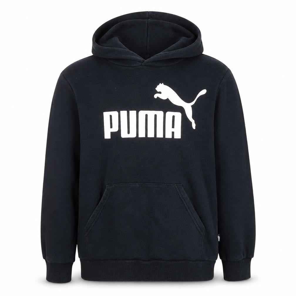 Front view of Puma boys’ black pullover hoodie xl 16 cotton blend logo print