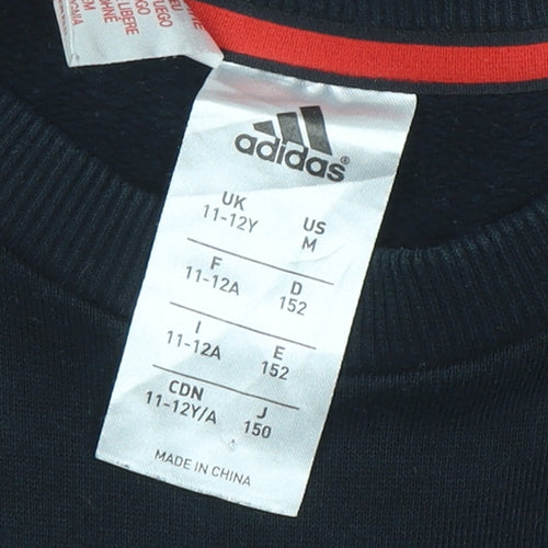 Adidas Boys Black Sweatshirt 11-12 Years Pullover Crew Neck Sports Top