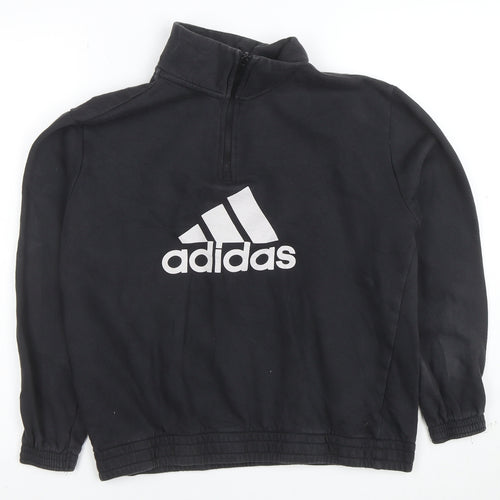 Adidas Girls Black 1/4 Zip Hoodie Size 14 Years Sports Logo Sweatshirt