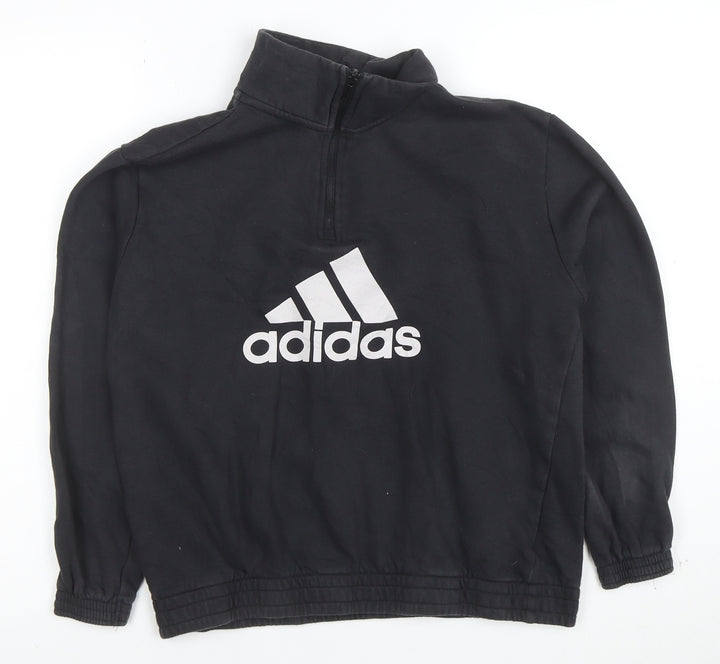 Adidas Girls Black 1/4 Zip Hoodie Size 14 Years Sports Logo Sweatshirt