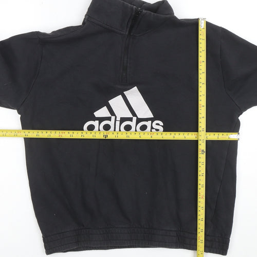 Adidas Girls Black 1/4 Zip Hoodie Size 14 Years Sports Logo Sweatshirt