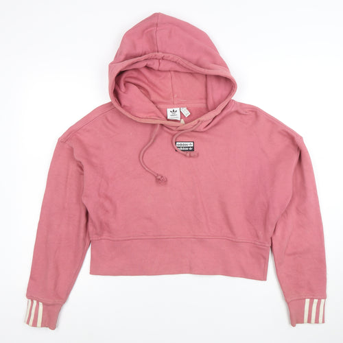 Adidas Women’s Pink Cropped Pullover Hoodie Size 8 Cotton Casual