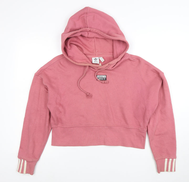 Adidas Women’s Pink Cropped Pullover Hoodie Size 8 Cotton Casual