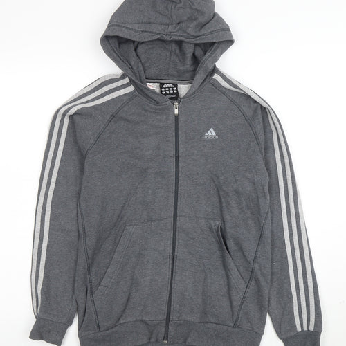 Adidas Boys Grey Full Zip Hoodie 13-14 Years Performance Essentials