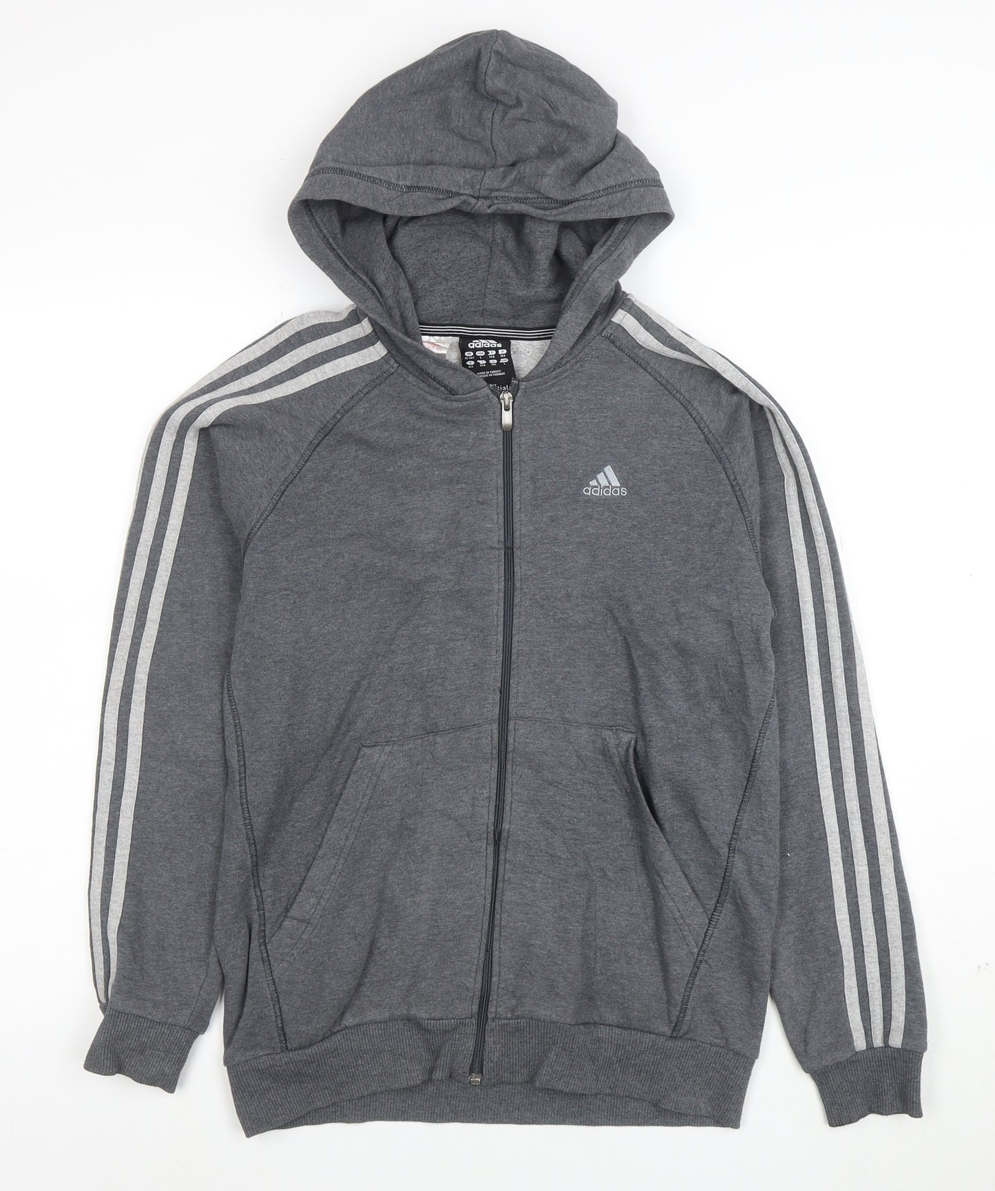 Adidas Boys Grey Full Zip Hoodie 13-14 Years Performance Essentials