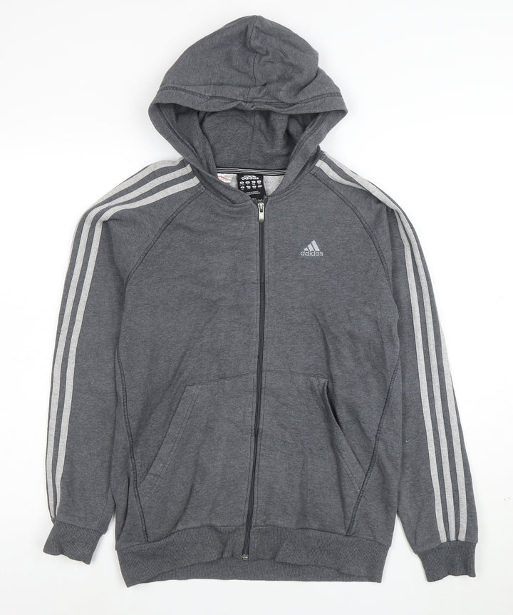 Adidas Boys Grey Full Zip Hoodie 13-14 Years Performance Essentials