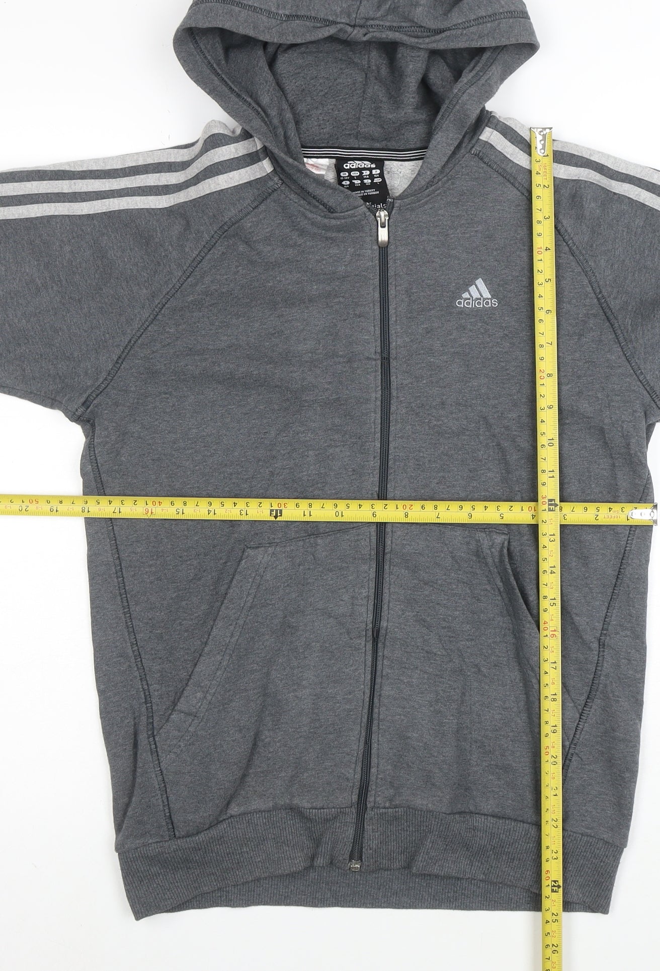 Adidas Boys Grey Full Zip Hoodie 13-14 Years Performance Essentials