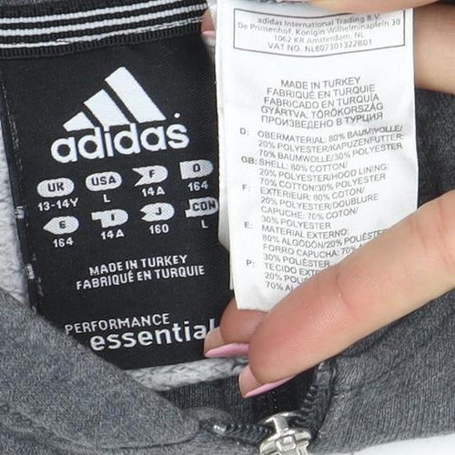Adidas Boys Grey Full Zip Hoodie 13-14 Years Performance Essentials