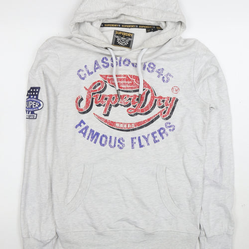 Superdry Men's Grey Pullover Hoodie M Graphic Print Classic Style