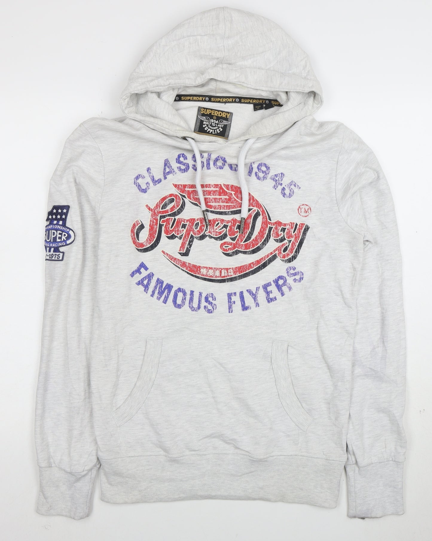 Superdry Men's Grey Pullover Hoodie M Graphic Print Classic Style
