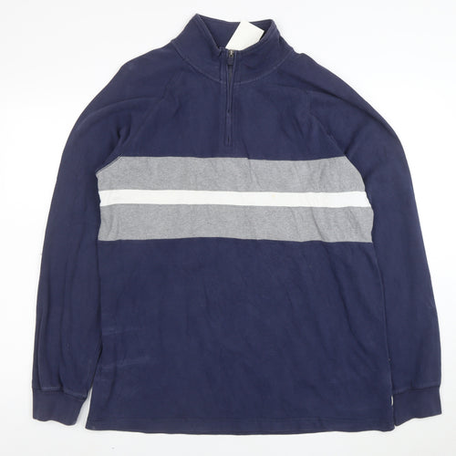 Chaps Men's Blue 1/2 Zip Striped Cotton Sweatshirt Size L