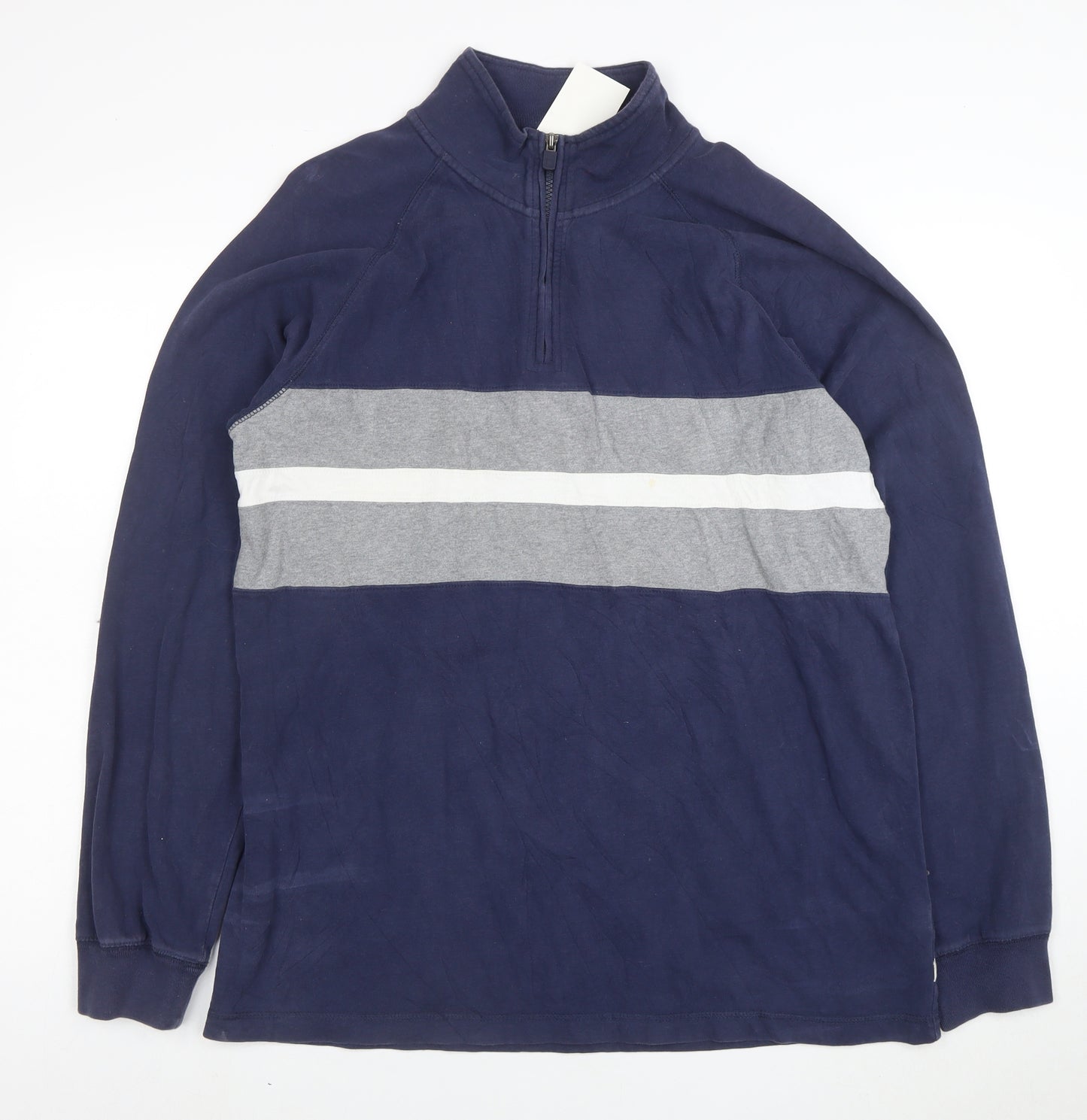 Chaps Men's Blue 1/2 Zip Striped Cotton Sweatshirt Size L