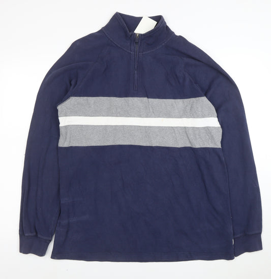 Chaps Men's Blue 1/2 Zip Striped Cotton Sweatshirt Size L