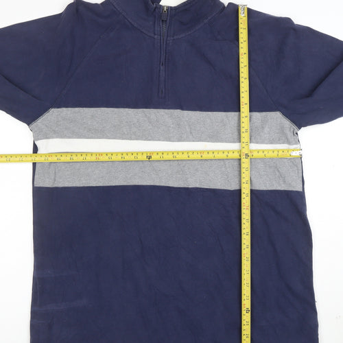 Chaps Men's Blue 1/2 Zip Striped Cotton Sweatshirt Size L