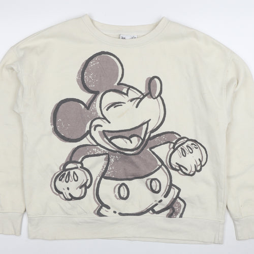 Disney Womens Beige Mickey Mouse Pullover Sweatshirt Size M 12/14