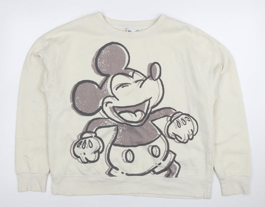 Disney Womens Beige Mickey Mouse Pullover Sweatshirt Size M 12/14
