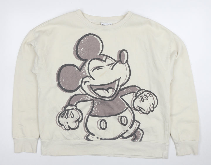 Disney Womens Beige Mickey Mouse Pullover Sweatshirt Size M 12/14