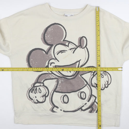 Disney Womens Beige Mickey Mouse Pullover Sweatshirt Size M 12/14
