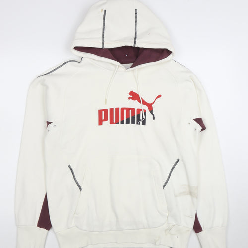 Puma Men's White Pullover Hoodie S Logo Sports Fleece Sweatshirt