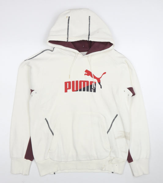 Puma Men's White Pullover Hoodie S Logo Sports Fleece Sweatshirt