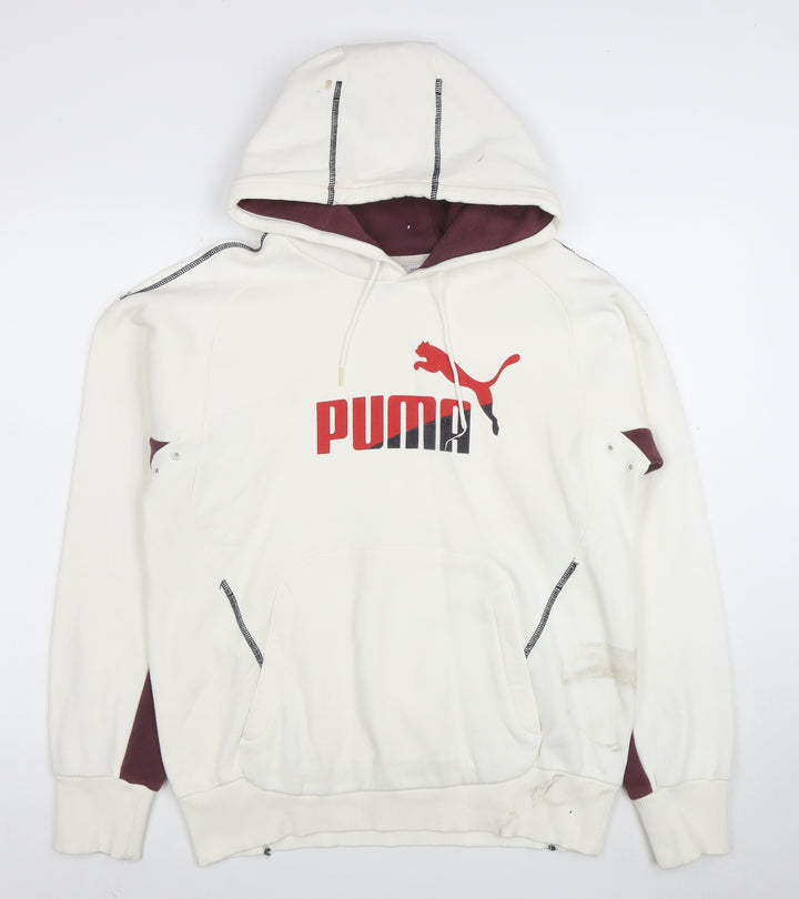 Puma Men's White Pullover Hoodie S Logo Sports Fleece Sweatshirt
