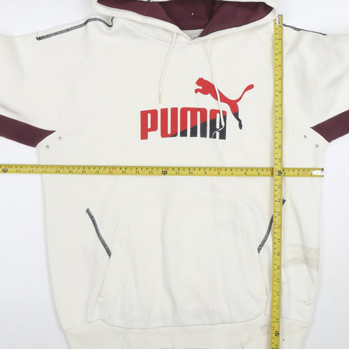 Puma Men's White Pullover Hoodie S Logo Sports Fleece Sweatshirt