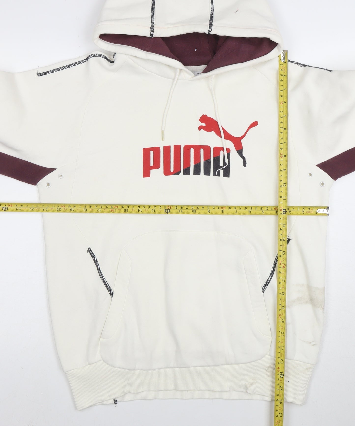 Puma Men's White Pullover Hoodie S Logo Sports Fleece Sweatshirt