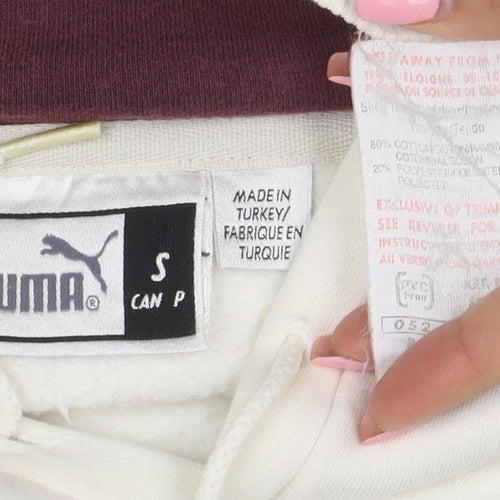 Puma Men's White Pullover Hoodie S Logo Sports Fleece Sweatshirt