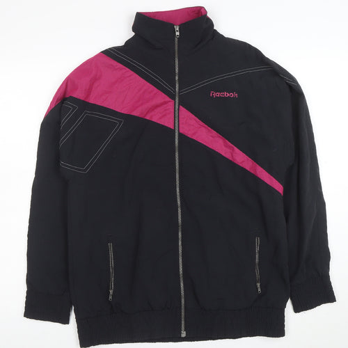 Reebok Women’s Black & Pink 90s Bomber Jacket Size L Full Zip Retro Sportswear