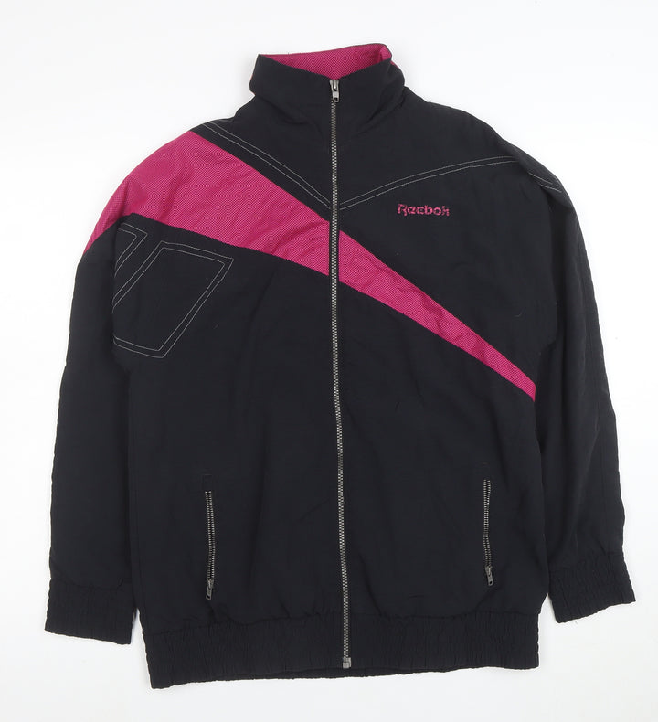 Reebok Women’s Black & Pink 90s Bomber Jacket Size L Full Zip Retro Sportswear