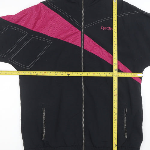 Reebok Women’s Black & Pink 90s Bomber Jacket Size L Full Zip Retro Sportswear