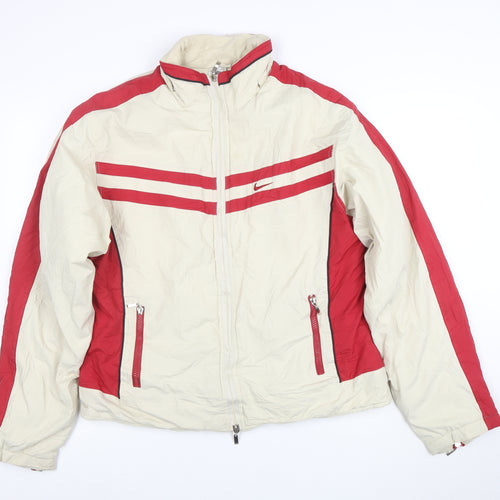 Nike Women Beige Red 2XL Windbreaker Jacket Full Zip Sports Style