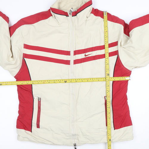 Nike Women Beige Red 2XL Windbreaker Jacket Full Zip Sports Style