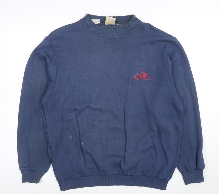 Puma Mens Blue Small Pullover Logo Sweatshirt Vintage Style