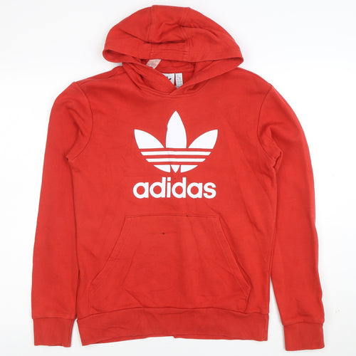 Adidas Boys Red Pullover Hoodie 13-14 Years Cotton Blend Logo Print