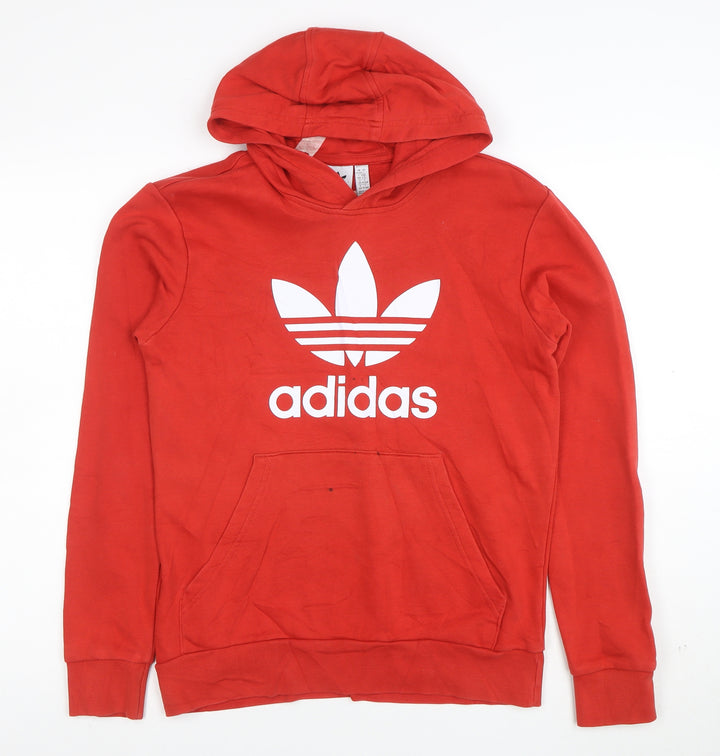 Adidas Boys Red Pullover Hoodie 13-14 Years Cotton Blend Logo Print