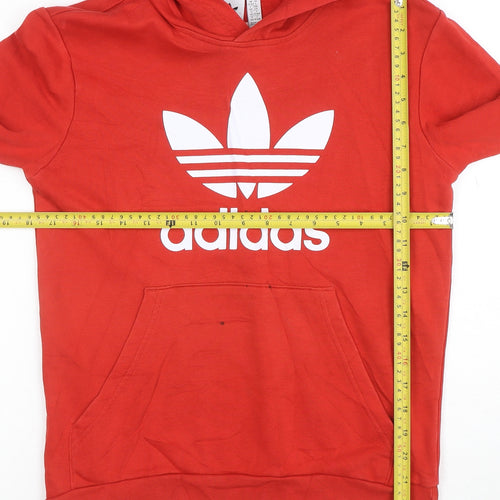 Adidas Boys Red Pullover Hoodie 13-14 Years Cotton Blend Logo Print