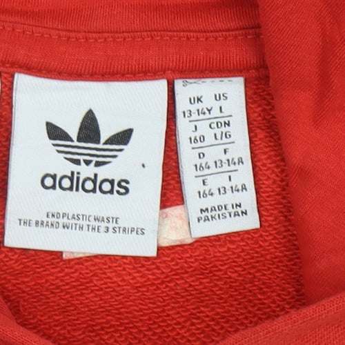 Adidas Boys Red Pullover Hoodie 13-14 Years Cotton Blend Logo Print