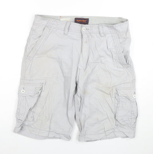 Wear First Men's Grey Cargo Shorts Size 32 Cotton Lightweight Casual