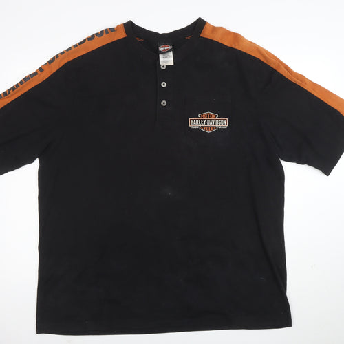 Harley-Davidson Men’s Black 2XL Henley Biker T-Shirt