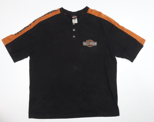 Harley-Davidson Men’s Black 2XL Henley Biker T-Shirt