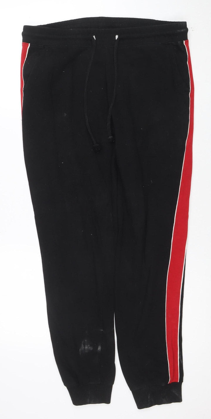 H&M Men Black Red Side Stripe Jogger Trousers M