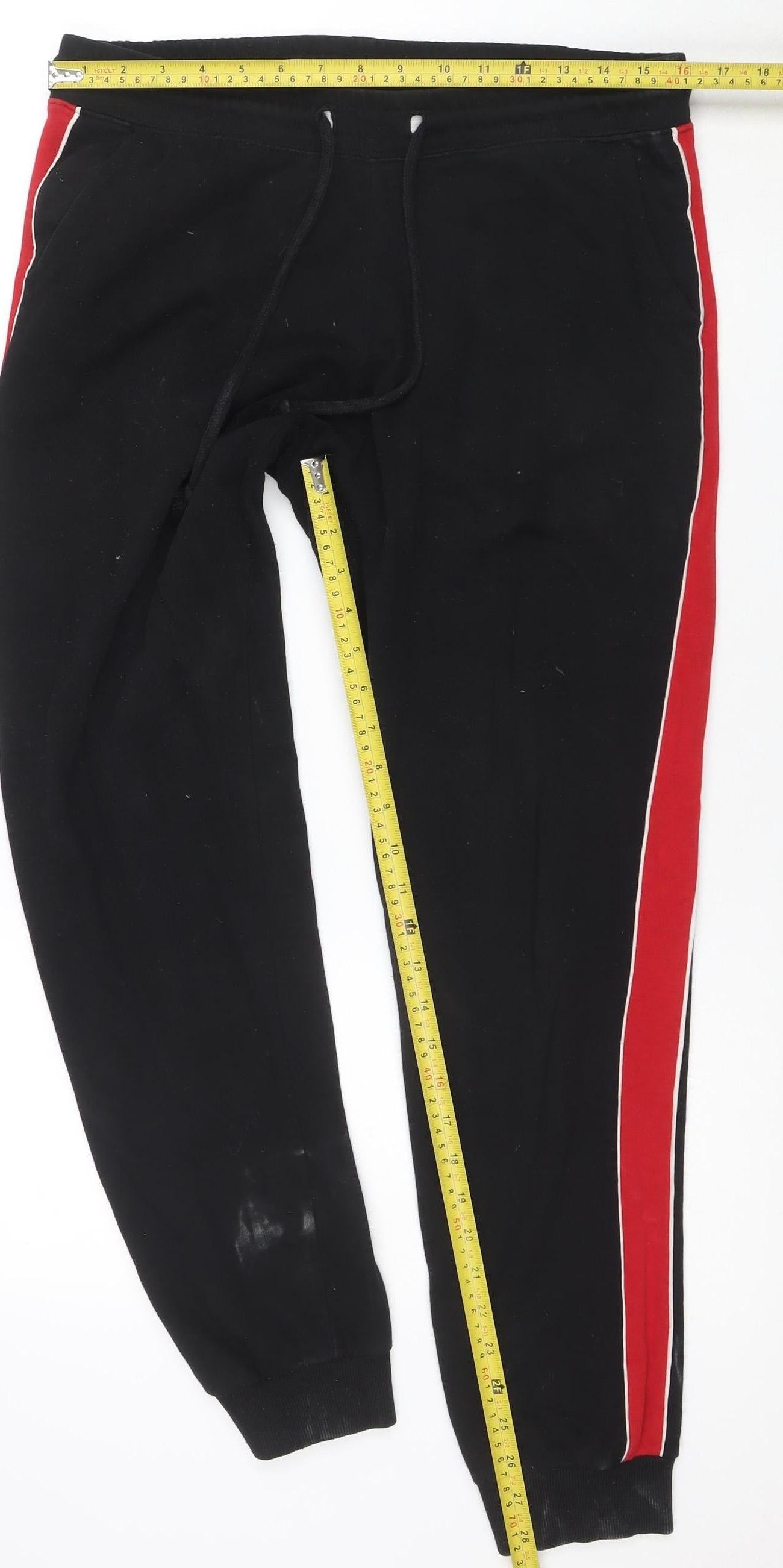 H&M Men Black Red Side Stripe Jogger Trousers M