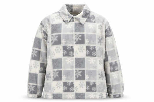 Front view of Alfred Dunner Women Grey Snowflake Fleece Zip Jacket M Winter Casual